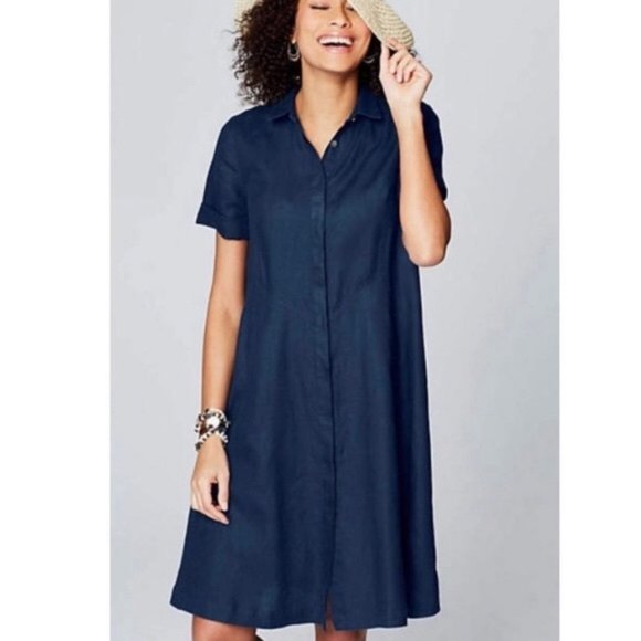 J. Jill Dresses & Skirts - J. Jill Love Linen Shirtdress Short Sleeve Navy 1X